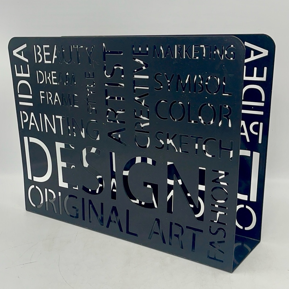 HAKU Möbel magazine rack holder made of black lacquered metal & Pierced Writings